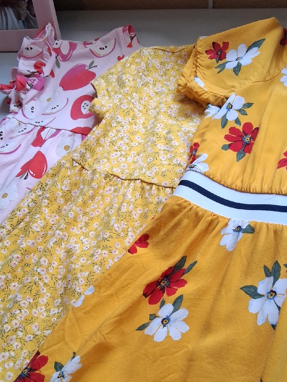 Bundle Of  3 Beautiful Summer Dresses With  Floral Prints And Red Apples Design